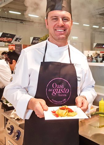 Rollè di scampi e branzino con Pancetta Coppata Magra Aurora