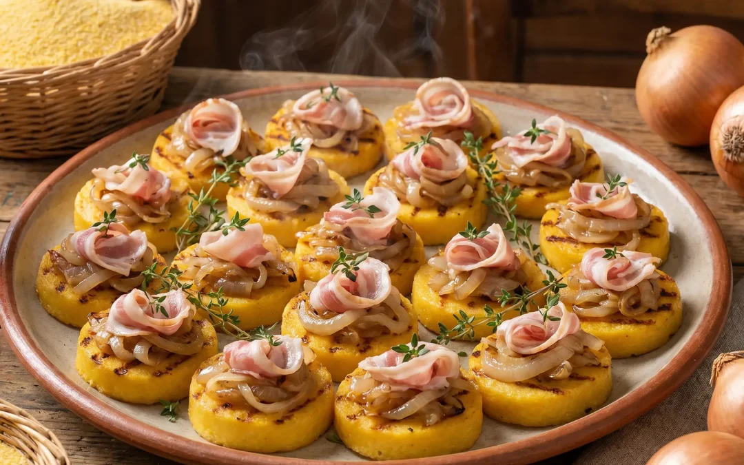Crostoni di polenta con cipolla e pancetta Aurora