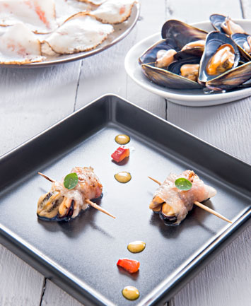 Involtini di cozze con Guanciale al Pepe Aurora