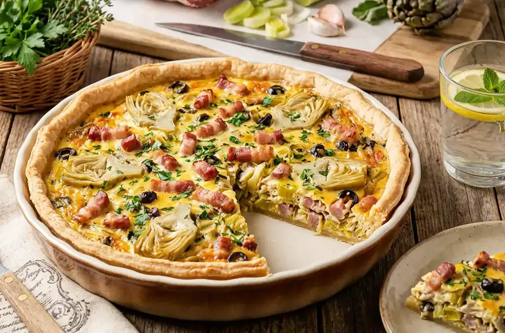 Quiche di Pancetta Rustica con aromi Aurora e carciofi