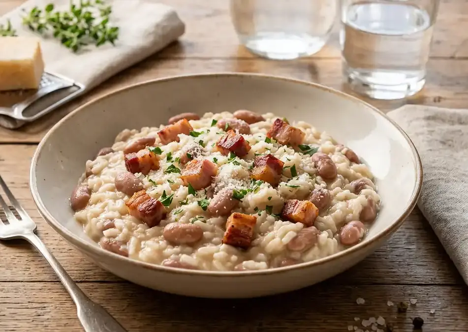 Risotto con borlotti e pancetta Aurora