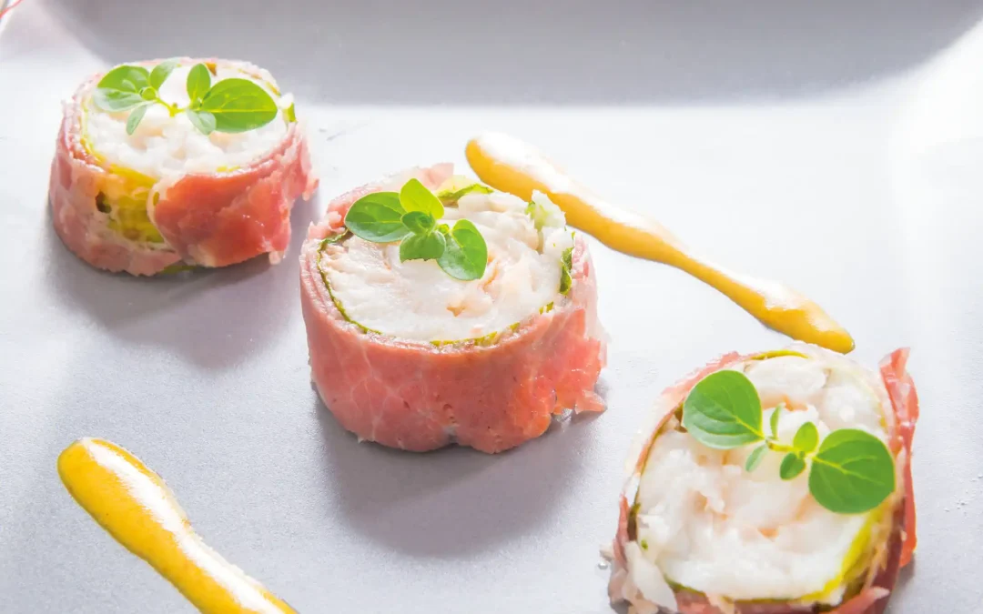 Rollè di Scampi, Branzino e Pancetta Magra
